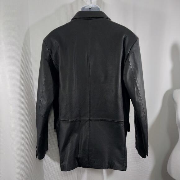 EXCELLED! LUXURIOUS BLACK GENUINE LEATHER TAILORED FREES JACKET, BLAZER! SZ M - Picture 8 of 11